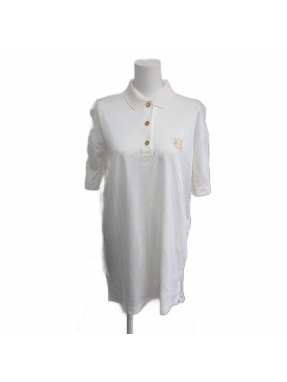 Loewe Vintage Polo Shirt Anagram Short Sleeve Pique Gold Button White M